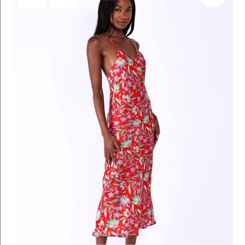 RESA Red Floral Slip Midi Dress